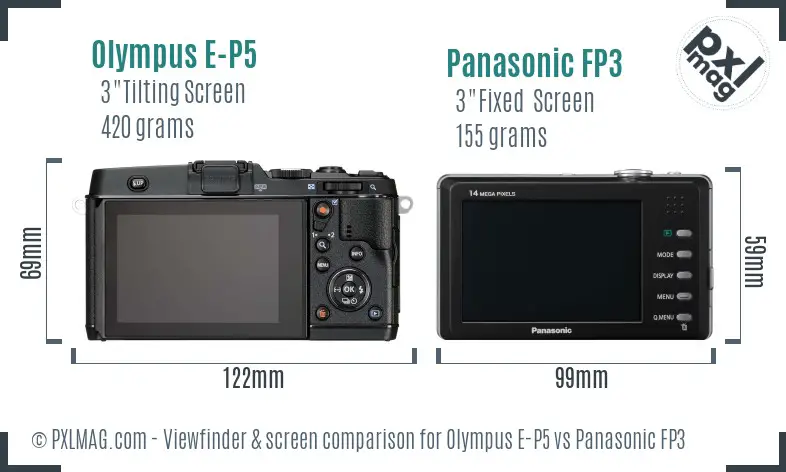 Olympus E-P5 vs Panasonic FP3 Screen and Viewfinder comparison