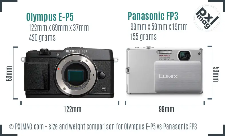 Olympus E-P5 vs Panasonic FP3 size comparison