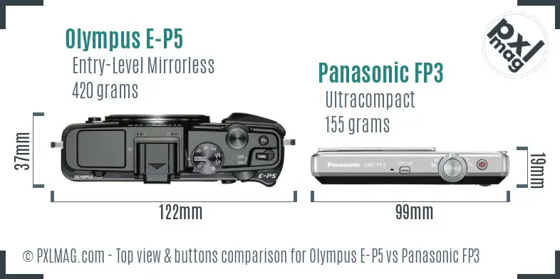 Olympus E-P5 vs Panasonic FP3 top view buttons comparison