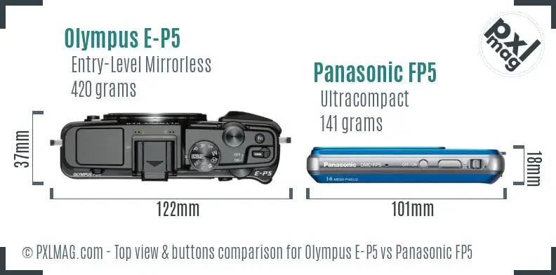 Olympus E-P5 vs Panasonic FP5 top view buttons comparison