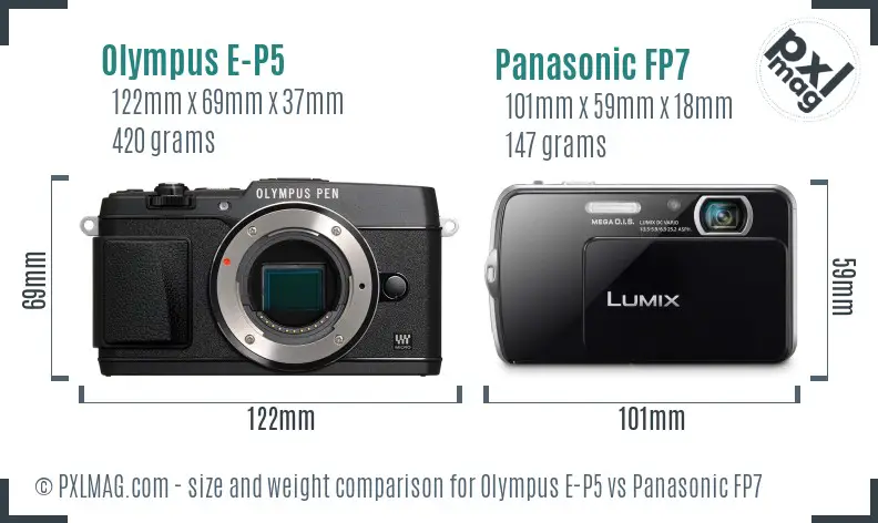 Olympus E-P5 vs Panasonic FP7 size comparison