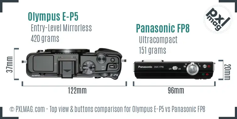 Olympus E-P5 vs Panasonic FP8 top view buttons comparison