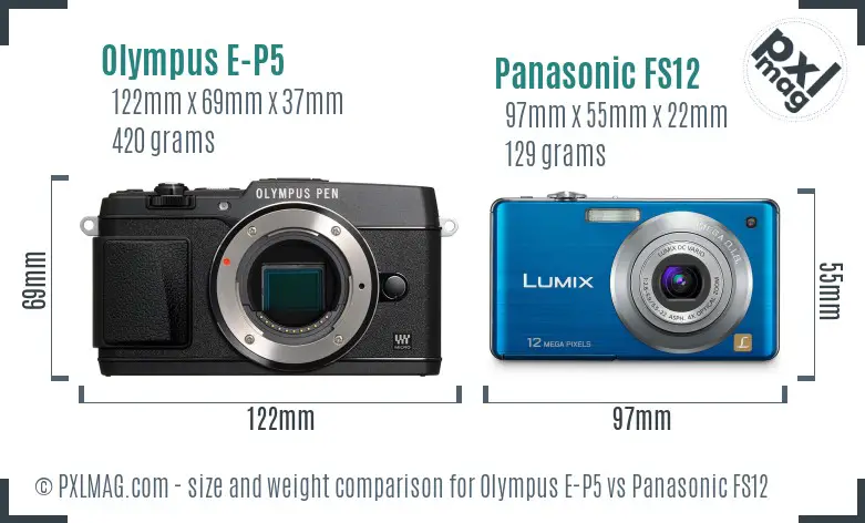 Olympus E-P5 vs Panasonic FS12 size comparison