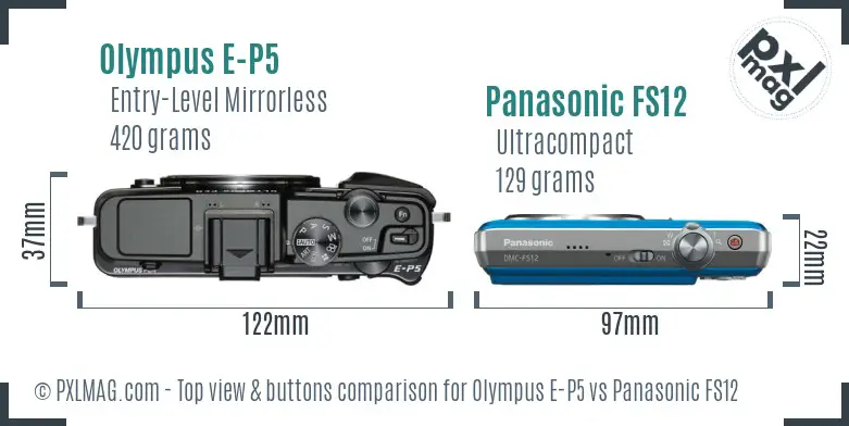 Olympus E-P5 vs Panasonic FS12 top view buttons comparison
