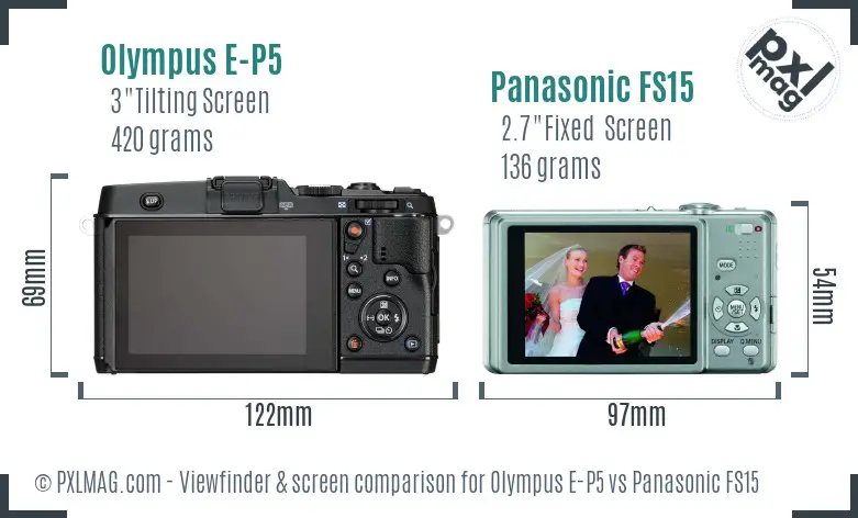 Olympus E-P5 vs Panasonic FS15 Screen and Viewfinder comparison