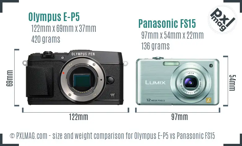 Olympus E-P5 vs Panasonic FS15 size comparison