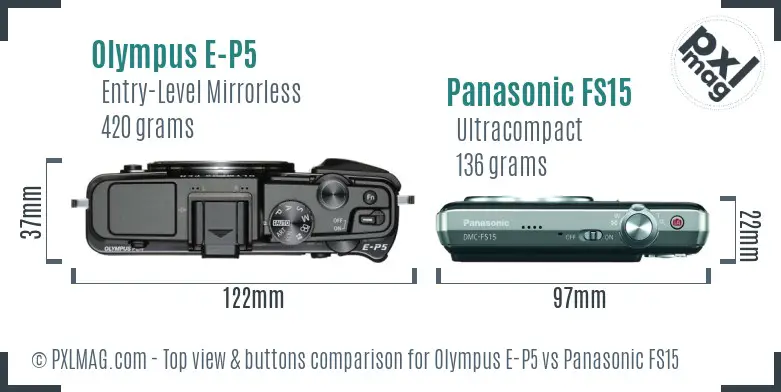 Olympus E-P5 vs Panasonic FS15 top view buttons comparison