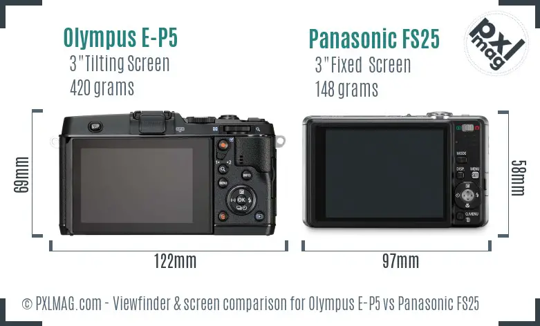 Olympus E-P5 vs Panasonic FS25 Screen and Viewfinder comparison