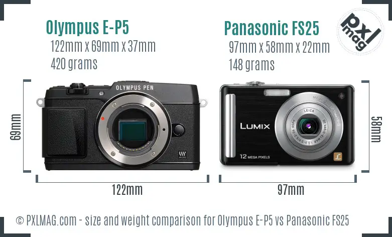 Olympus E-P5 vs Panasonic FS25 size comparison