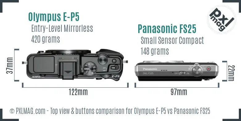 Olympus E-P5 vs Panasonic FS25 top view buttons comparison