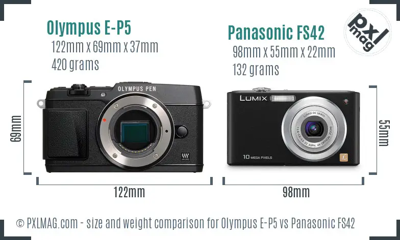 Olympus E-P5 vs Panasonic FS42 size comparison
