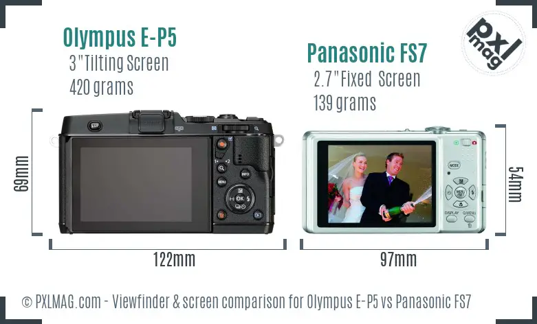 Olympus E-P5 vs Panasonic FS7 Screen and Viewfinder comparison
