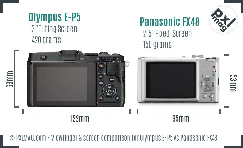 Olympus E-P5 vs Panasonic FX48 Screen and Viewfinder comparison