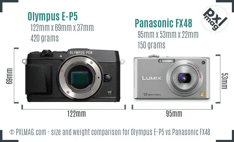 Olympus E-P5 vs Panasonic FX48 size comparison