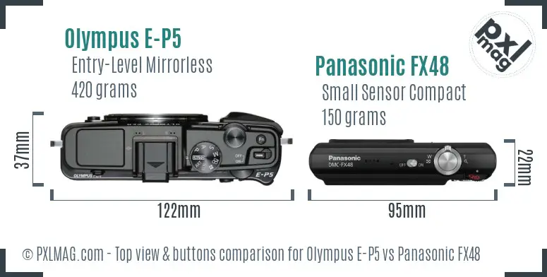 Olympus E-P5 vs Panasonic FX48 top view buttons comparison