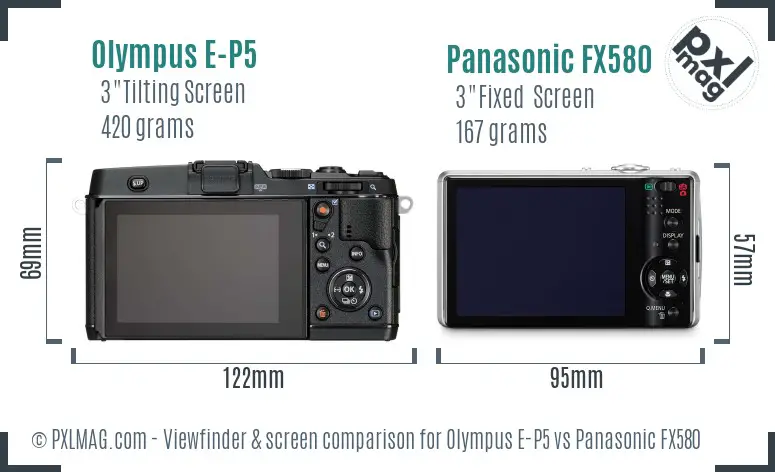 Olympus E-P5 vs Panasonic FX580 Screen and Viewfinder comparison