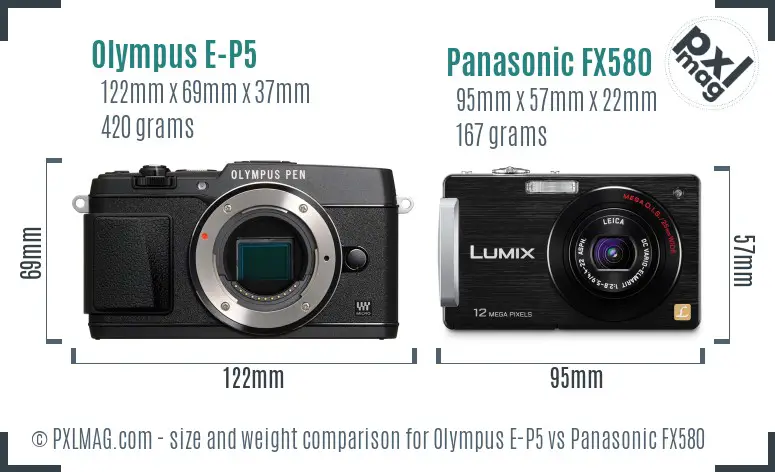 Olympus E-P5 vs Panasonic FX580 size comparison