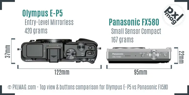 Olympus E-P5 vs Panasonic FX580 top view buttons comparison