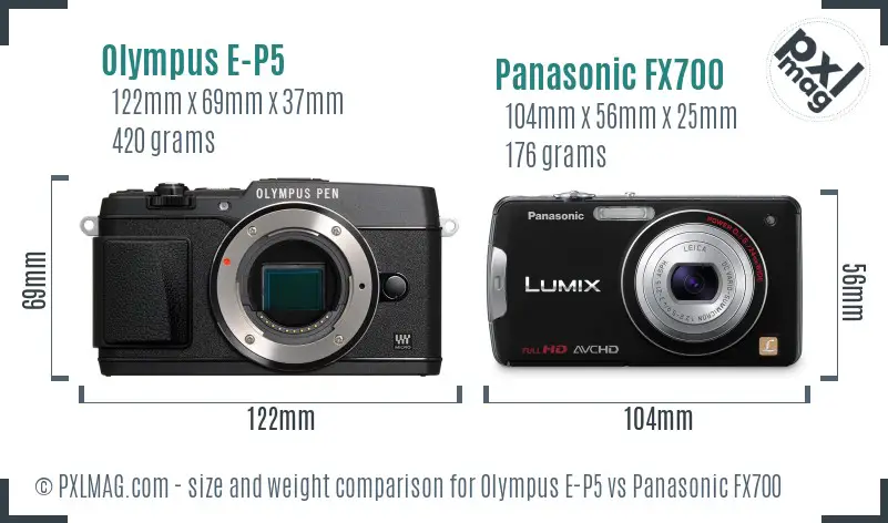 Olympus E-P5 vs Panasonic FX700 size comparison