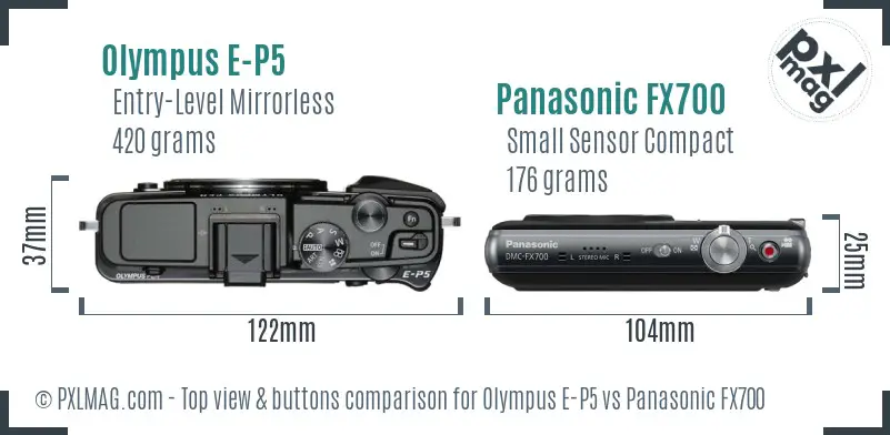 Olympus E-P5 vs Panasonic FX700 top view buttons comparison
