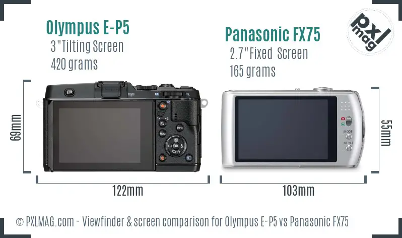 Olympus E-P5 vs Panasonic FX75 Screen and Viewfinder comparison
