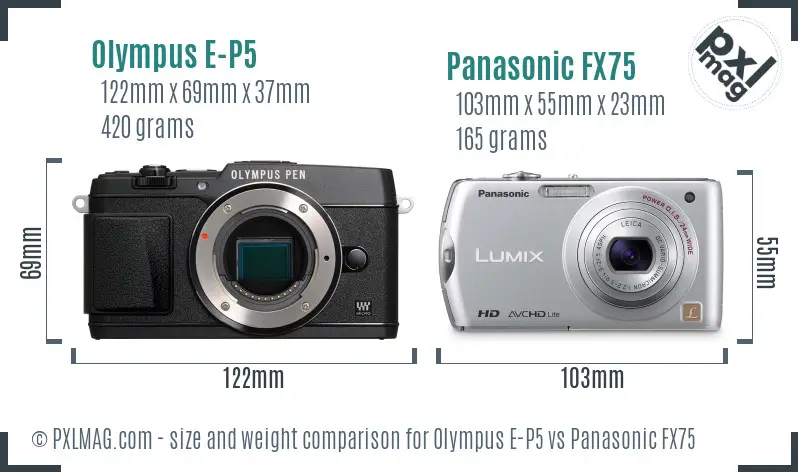 Olympus E-P5 vs Panasonic FX75 size comparison