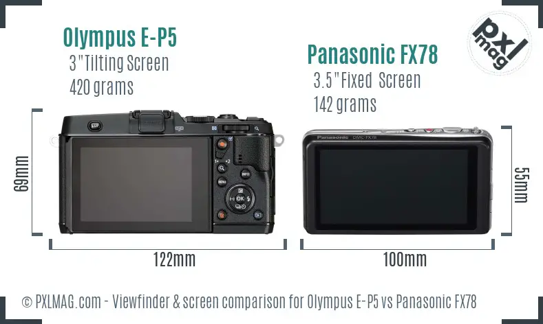 Olympus E-P5 vs Panasonic FX78 Screen and Viewfinder comparison