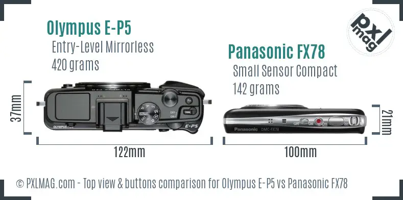 Olympus E-P5 vs Panasonic FX78 top view buttons comparison