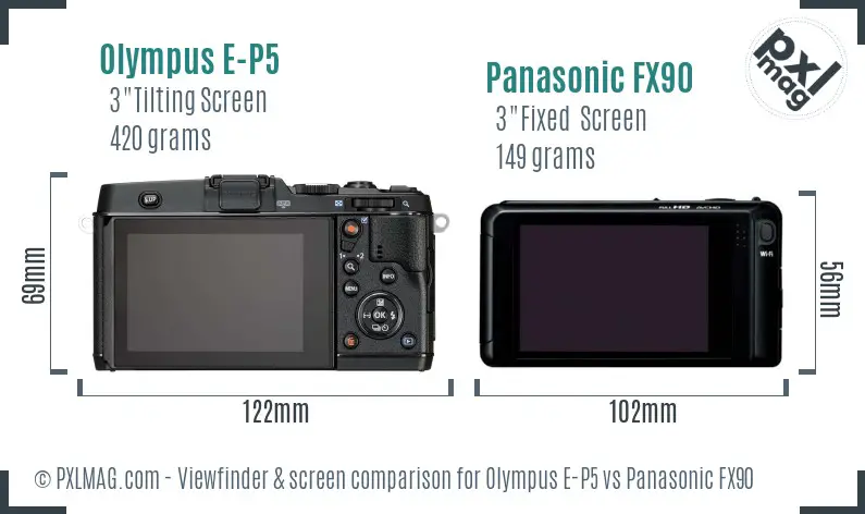 Olympus E-P5 vs Panasonic FX90 Screen and Viewfinder comparison
