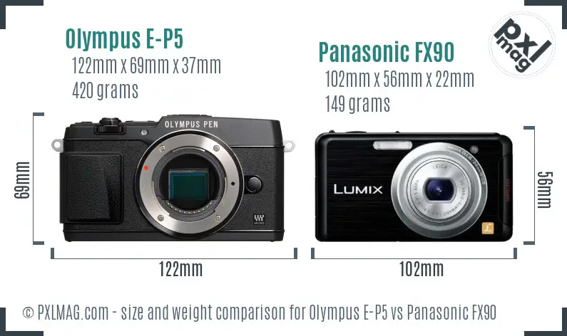 Olympus E-P5 vs Panasonic FX90 size comparison