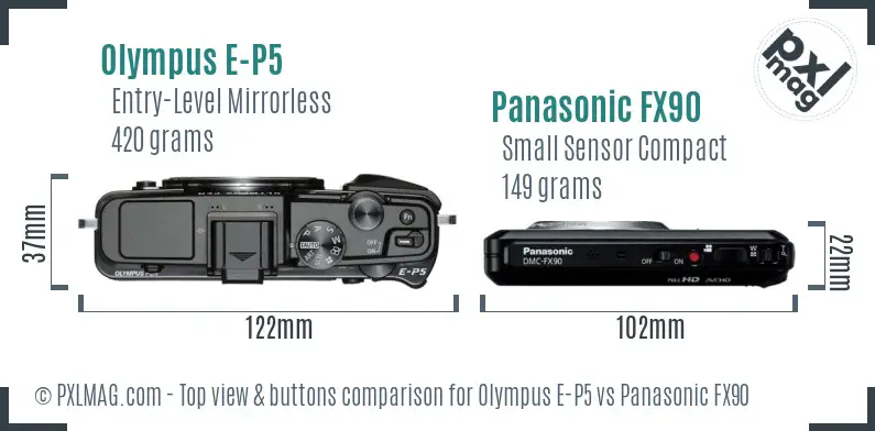 Olympus E-P5 vs Panasonic FX90 top view buttons comparison