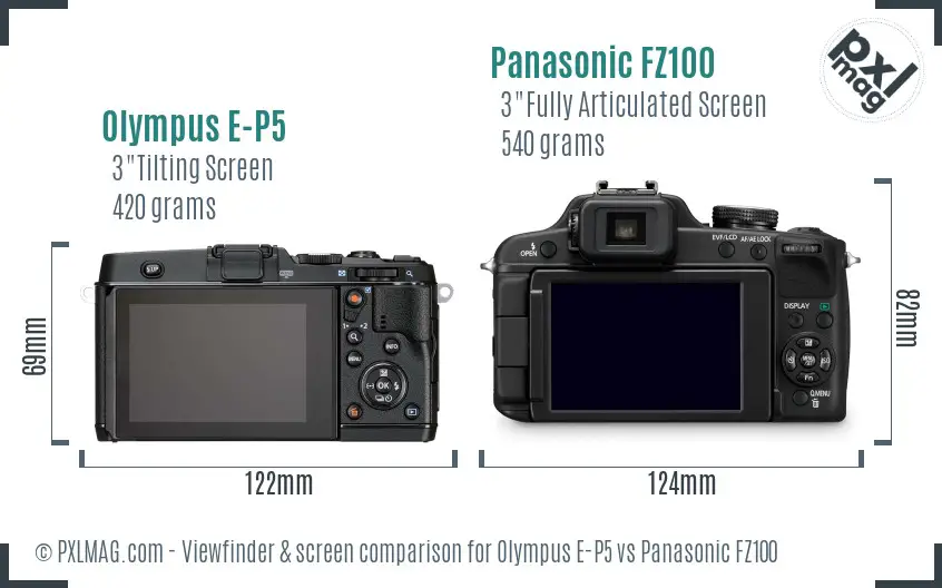 Olympus E-P5 vs Panasonic FZ100 Screen and Viewfinder comparison