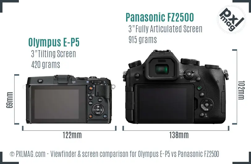 Olympus E-P5 vs Panasonic FZ2500 Screen and Viewfinder comparison