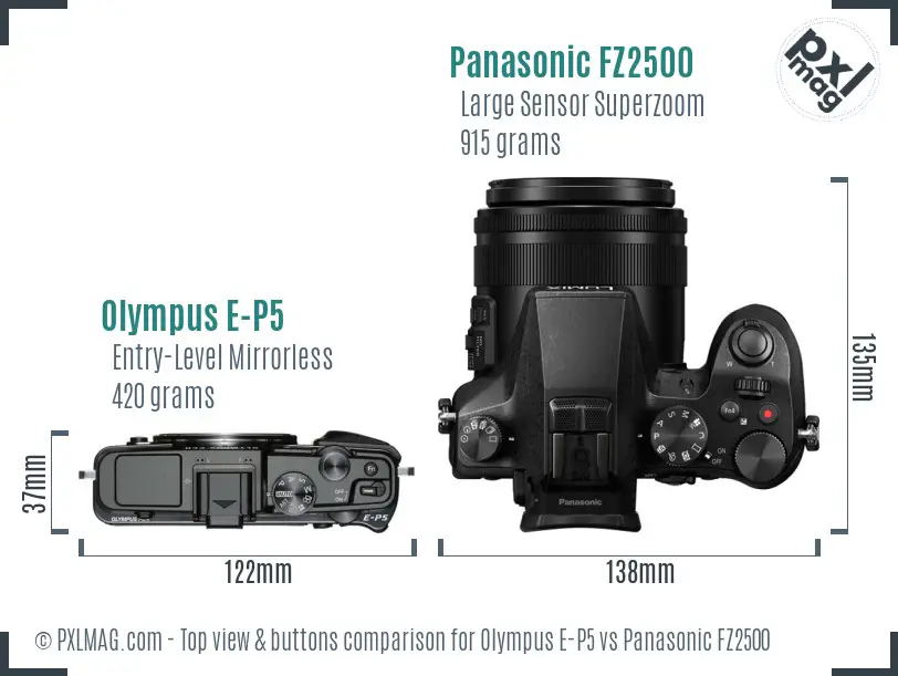 Olympus E-P5 vs Panasonic FZ2500 top view buttons comparison