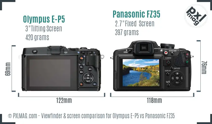 Olympus E-P5 vs Panasonic FZ35 Screen and Viewfinder comparison