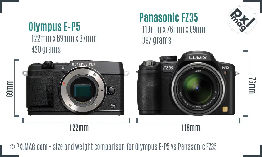 Olympus E-P5 vs Panasonic FZ35 size comparison