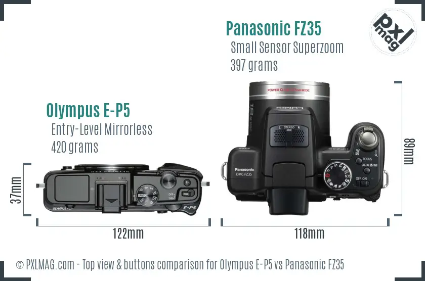 Olympus E-P5 vs Panasonic FZ35 top view buttons comparison