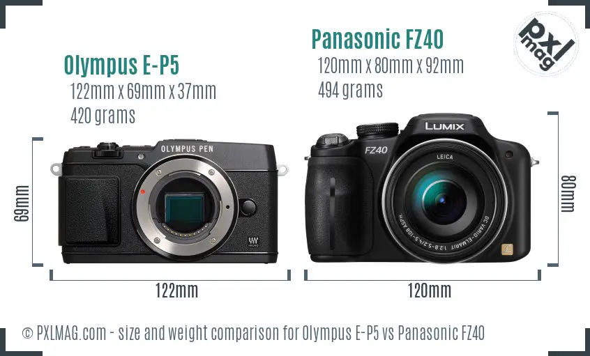 Olympus E-P5 vs Panasonic FZ40 size comparison
