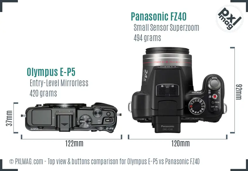 Olympus E-P5 vs Panasonic FZ40 top view buttons comparison