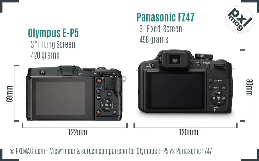 Olympus E-P5 vs Panasonic FZ47 Screen and Viewfinder comparison
