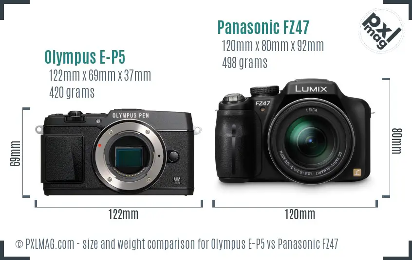 Olympus E-P5 vs Panasonic FZ47 size comparison