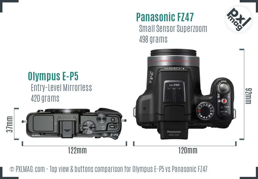 Olympus E-P5 vs Panasonic FZ47 top view buttons comparison