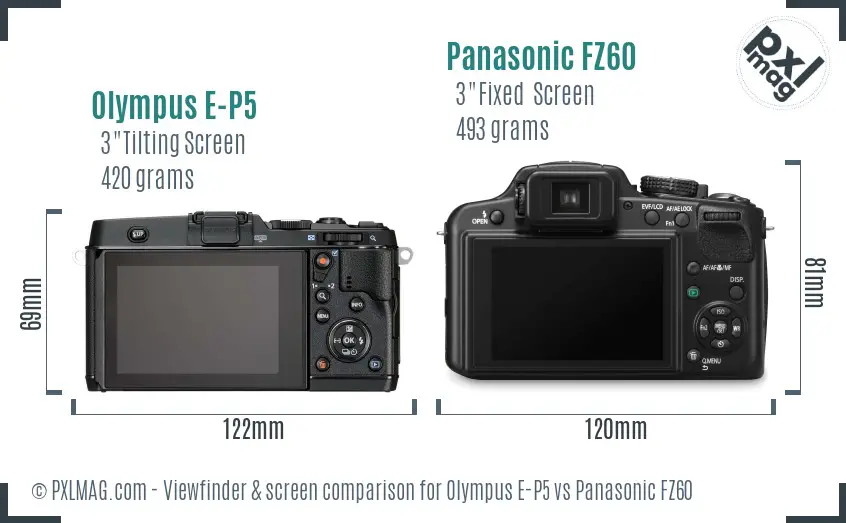 Olympus E-P5 vs Panasonic FZ60 Screen and Viewfinder comparison