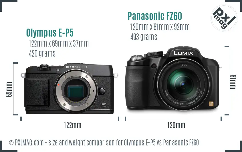 Olympus E-P5 vs Panasonic FZ60 size comparison