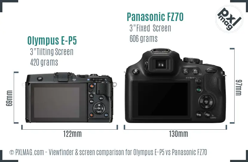 Olympus E-P5 vs Panasonic FZ70 Screen and Viewfinder comparison