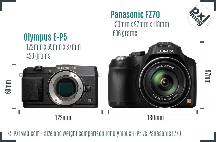 Olympus E-P5 vs Panasonic FZ70 size comparison