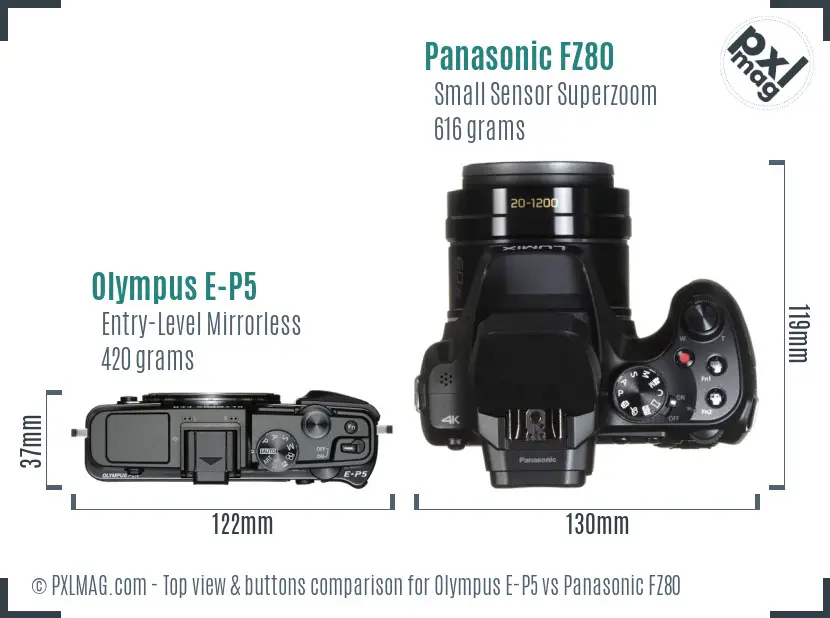Olympus E-P5 vs Panasonic FZ80 top view buttons comparison