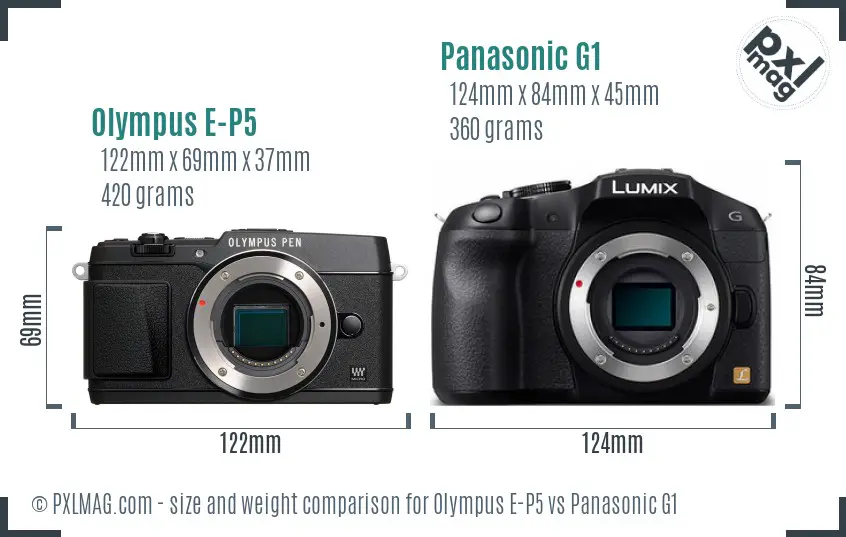 Olympus E-P5 vs Panasonic G1 size comparison