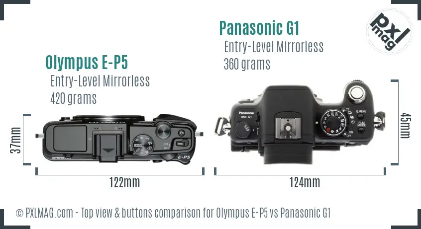 Olympus E-P5 vs Panasonic G1 top view buttons comparison