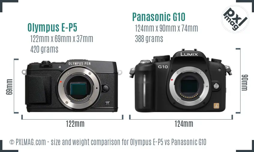 Olympus E-P5 vs Panasonic G10 size comparison